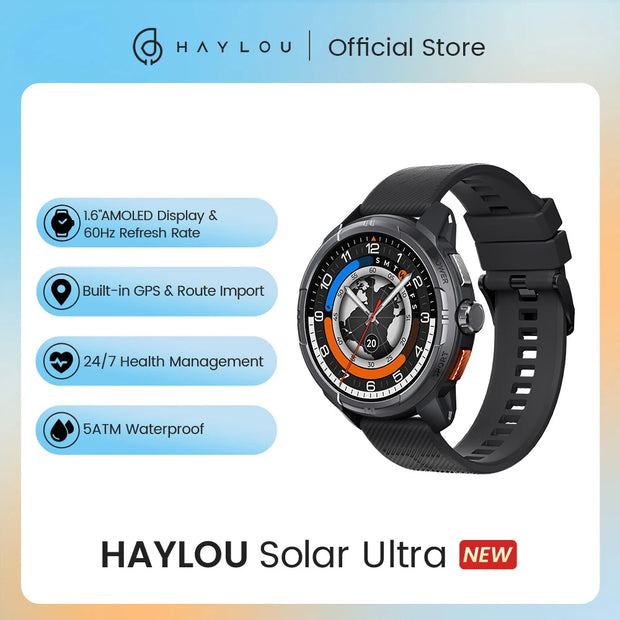 HAYLOU Solar Ultra GPS Smart Watch 1.6” AMOLED Display 60Hz Refresh Rate Bluetooth Calls 5ATM Water Resistance Sports Smartwatch