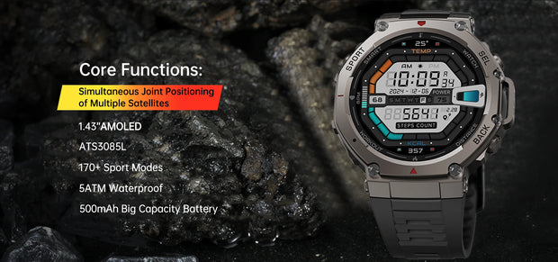 Military Smart Watch T-Rex 3 Bulit-in GPS Compass Altimeter Barometric 5ATM IP69K Waterproof AMOLED Bluetooth Call Smartwatch