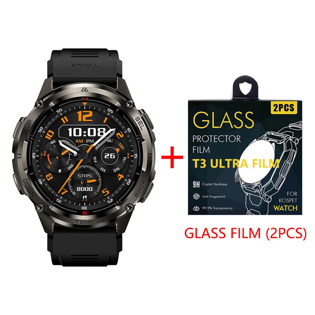 KOSPET TANK T3 Ultra 2 GPS Smart Watch Men Compass Altimeter Barometric 60 Days Battery 5ATM IP69K Waterproof AMOLED BT Call