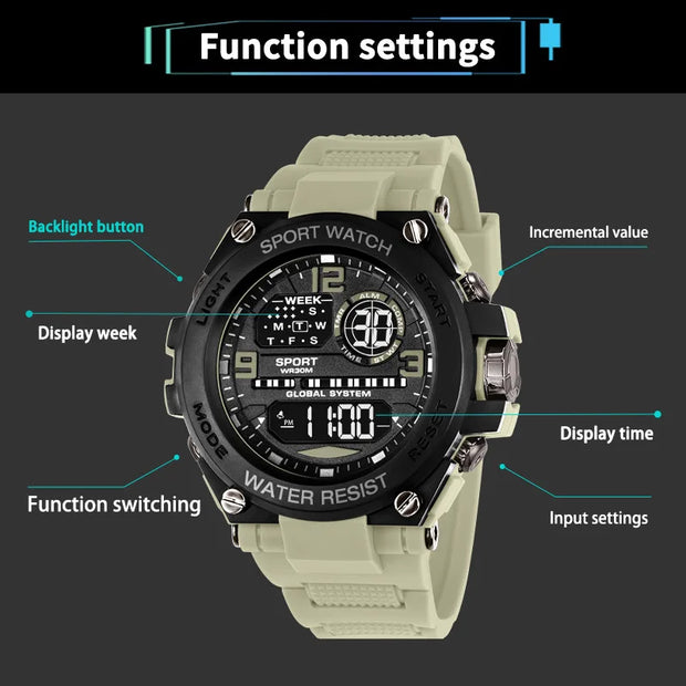 Top Luxury Electronic Watch for Man Outdoor Sport Watch Stopwatch Waterproof Calendar Digital Clock 24355