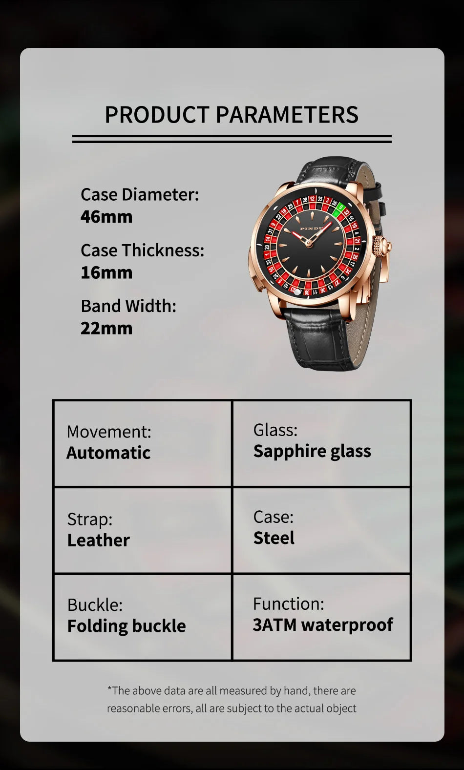 Pindu Gambling Dish Series Full Automatic Mechanical Watch for Men European Roulette Game Sports Fun Design Party Watch