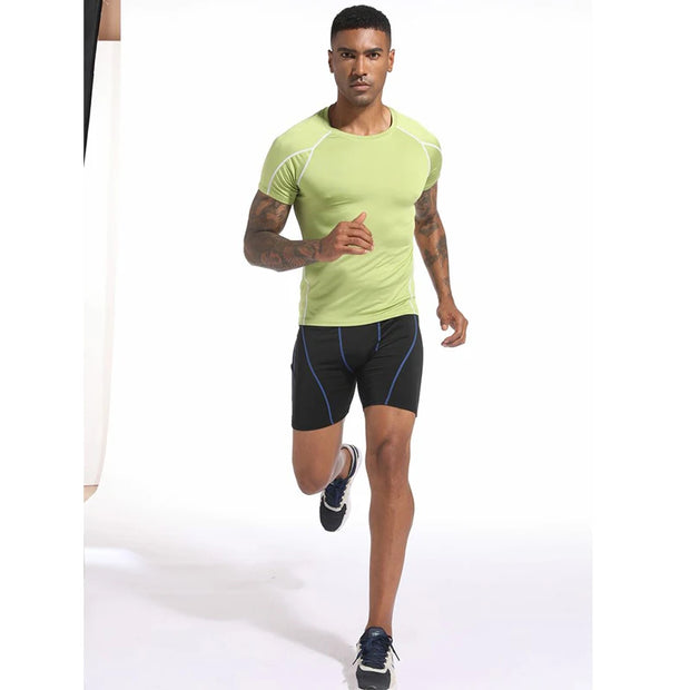 Men's Running T Shirt Summer Sportswear Skinny T-shirt Gym Fitness Sport Tops Tee Elastic Athletic Tights Compression Shirts Men