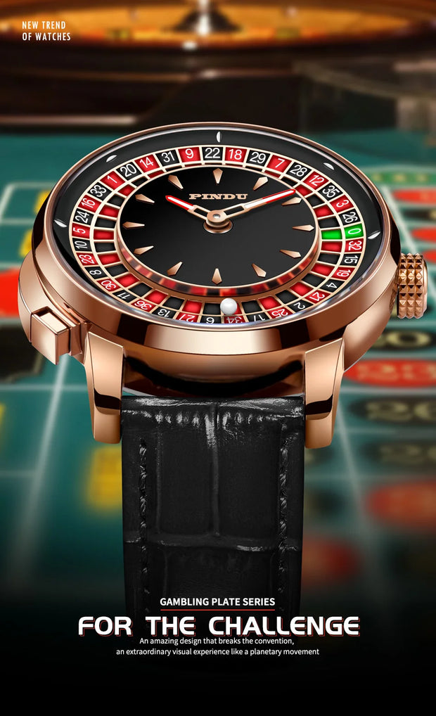 Pindu Gambling Dish Series Full Automatic Mechanical Watch for Men European Roulette Game Sports Fun Design Party Watch