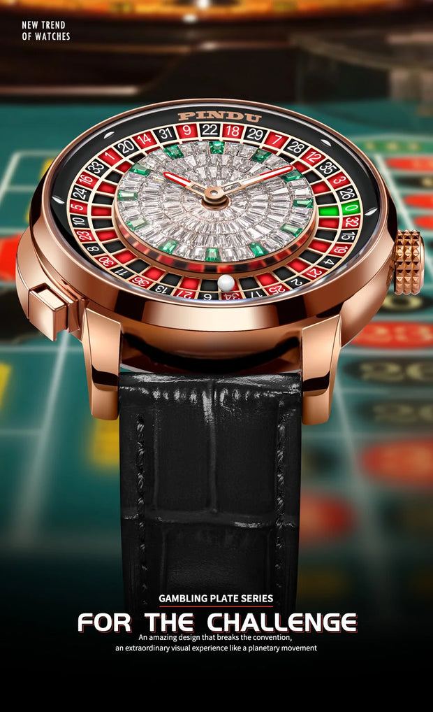 Pindu Gambling Dish Series Full Automatic Mechanical Watch for Men European Roulette Game Sports Fun Design Party Watch