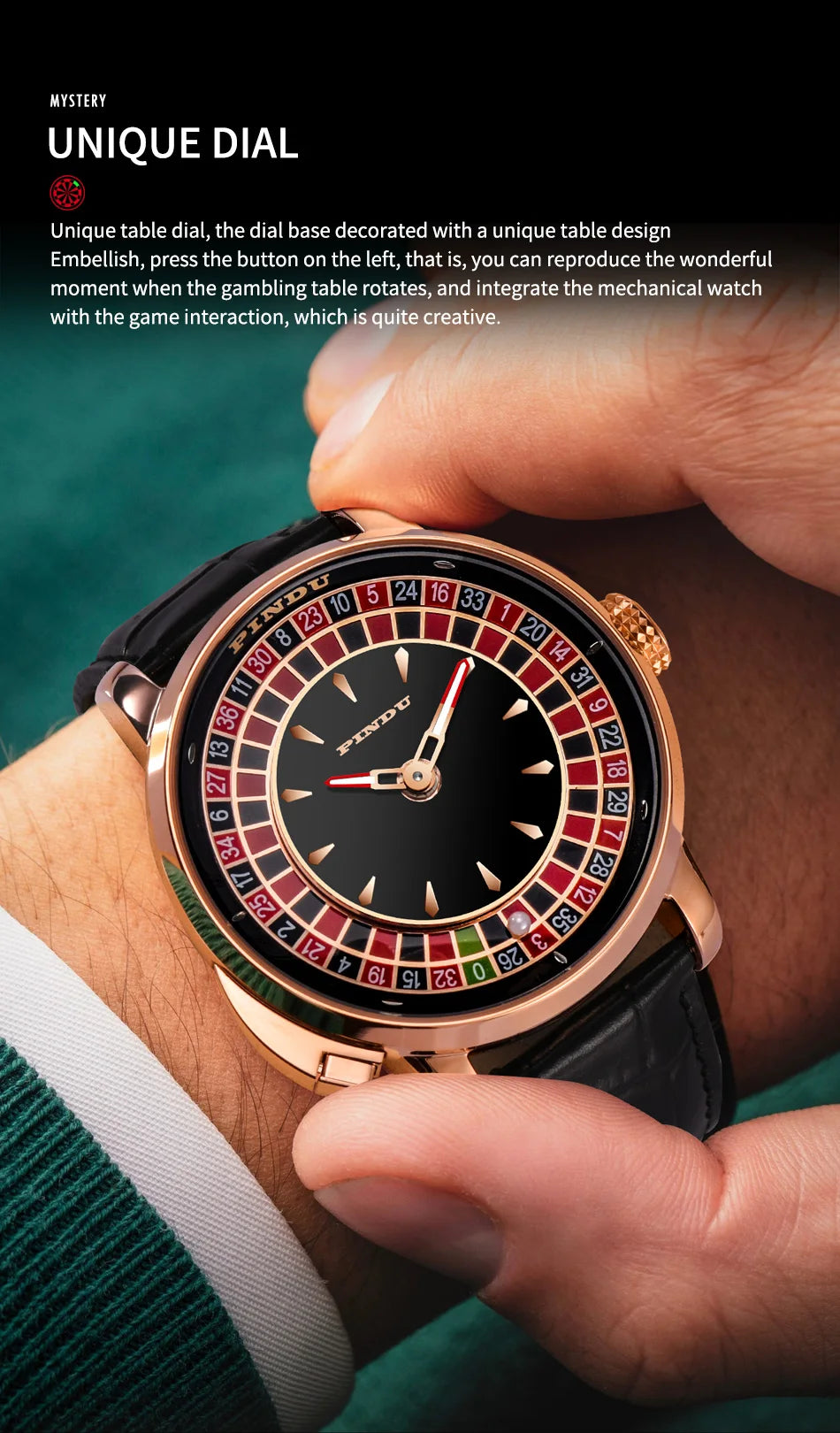 Pindu Gambling Dish Series Full Automatic Mechanical Watch for Men European Roulette Game Sports Fun Design Party Watch