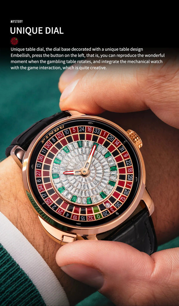 Pindu Gambling Dish Series Full Automatic Mechanical Watch for Men European Roulette Game Sports Fun Design Party Watch