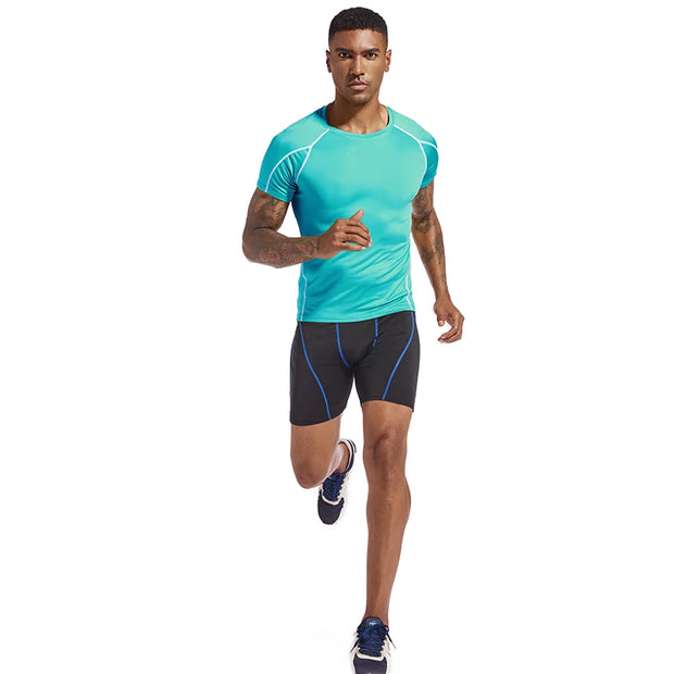 Men's Running T Shirt Summer Sportswear Skinny T-shirt Gym Fitness Sport Tops Tee Elastic Athletic Tights Compression Shirts Men