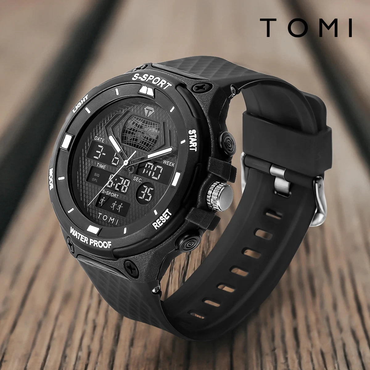 TOMI Men's Sports Watch Multi functional 30M Waterproof Outdoor Sports Electronic Watch Student Military Watch