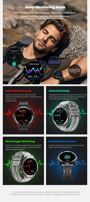 YTOM X2 GPS 3ATM Waterproof SmartWatch with Compass 1.43inch Amoled HD Round Screen Sports Smart Watch for Men women