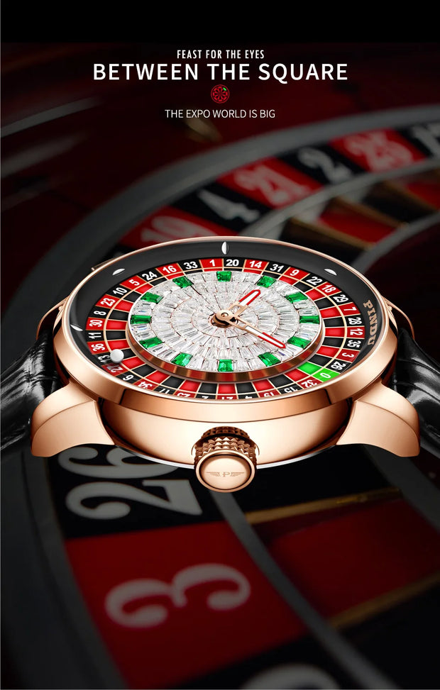 Pindu Gambling Dish Series Full Automatic Mechanical Watch for Men European Roulette Game Sports Fun Design Party Watch