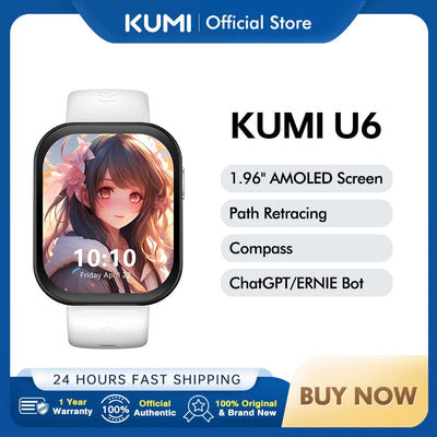 KUMI U6 1.96″ AMOLED Screen GPS Smart Watch Bluetooth Call Compass Path Retracing Heart Rate Measurement Oximetry Men Women