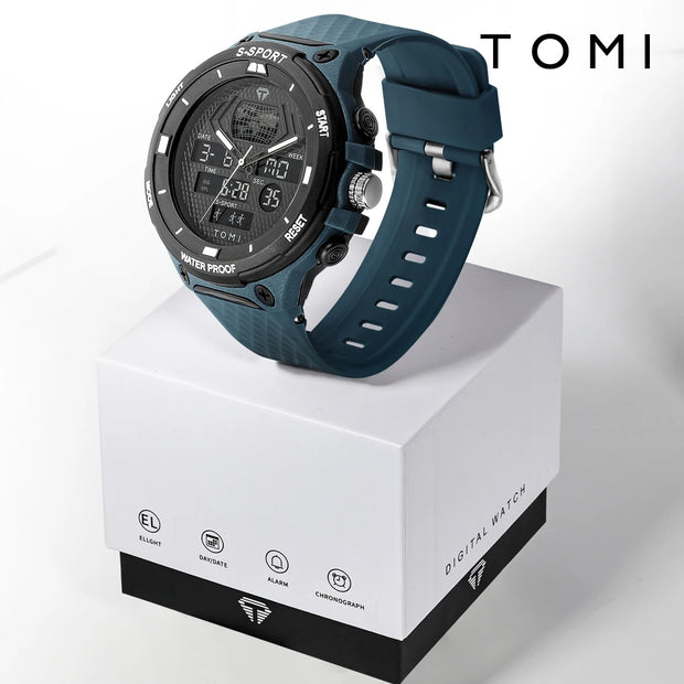 TOMI Men's Sports Watch Multi functional 30M Waterproof Outdoor Sports Electronic Watch Student Military Watch