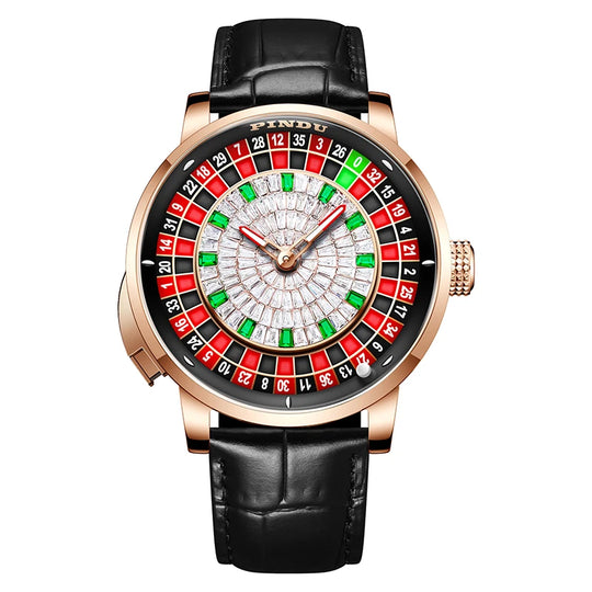 Pindu Gambling Dish Series Full Automatic Mechanical Watch for Men European Roulette Game Sports Fun Design Party Watch