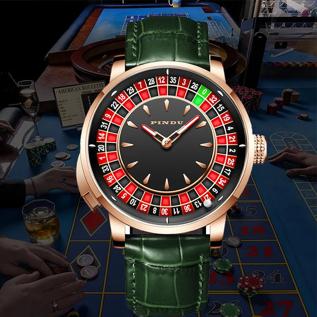 Pindu Gambling Dish Series Full Automatic Mechanical Watch for Men European Roulette Game Sports Fun Design Party Watch