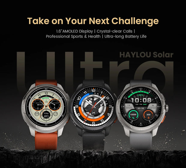 HAYLOU Solar Ultra GPS Smart Watch 1.6” AMOLED Display 60Hz Refresh Rate Bluetooth Calls 5ATM Water Resistance Sports Smartwatch