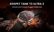 KOSPET TANK T3 Ultra 2 GPS Smart Watch Men Compass Altimeter Barometric 60 Days Battery 5ATM IP69K Waterproof AMOLED BT Call