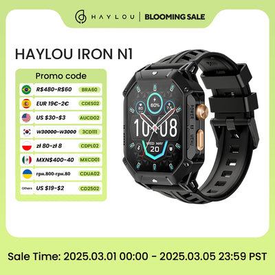 HAYLOU IRON N1 Smart Watch 2.13’’AMOLED Display 5ATM Waterproof Bluetooth Call Sport Smartwatch for Outdoor 30 Days Battery Life