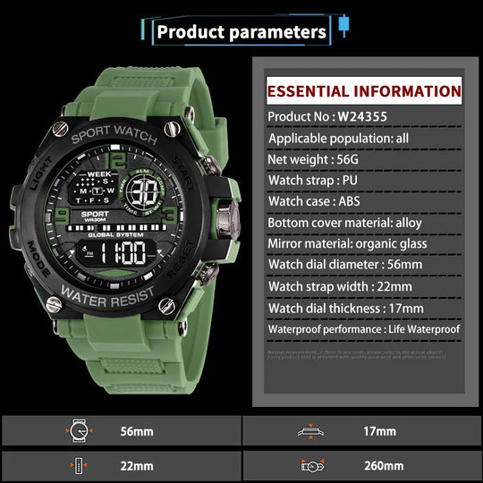 Top Luxury Electronic Watch for Man Outdoor Sport Watch Stopwatch Waterproof Calendar Digital Clock 24355