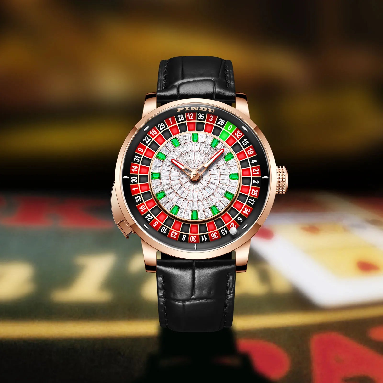 Pindu Gambling Dish Series Full Automatic Mechanical Watch for Men European Roulette Game Sports Fun Design Party Watch