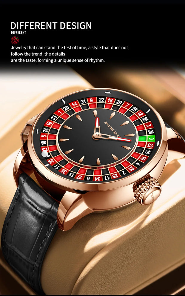 Pindu Gambling Dish Series Full Automatic Mechanical Watch for Men European Roulette Game Sports Fun Design Party Watch