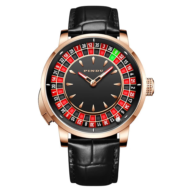 Pindu Gambling Dish Series Full Automatic Mechanical Watch for Men European Roulette Game Sports Fun Design Party Watch