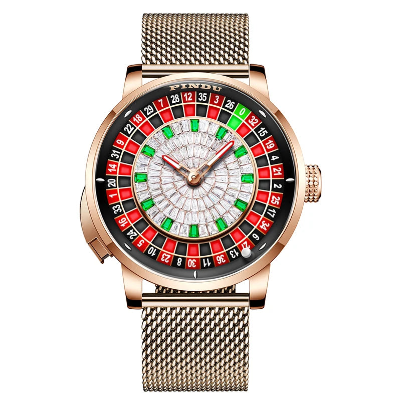 Pindu Gambling Dish Series Full Automatic Mechanical Watch for Men European Roulette Game Sports Fun Design Party Watch