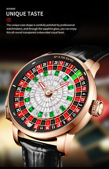 Pindu Gambling Dish Series Full Automatic Mechanical Watch for Men European Roulette Game Sports Fun Design Party Watch