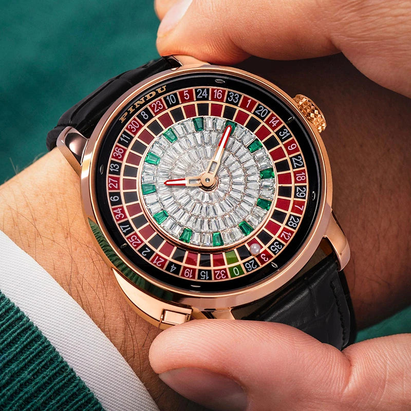 Pindu Gambling Dish Series Full Automatic Mechanical Watch for Men European Roulette Game Sports Fun Design Party Watch