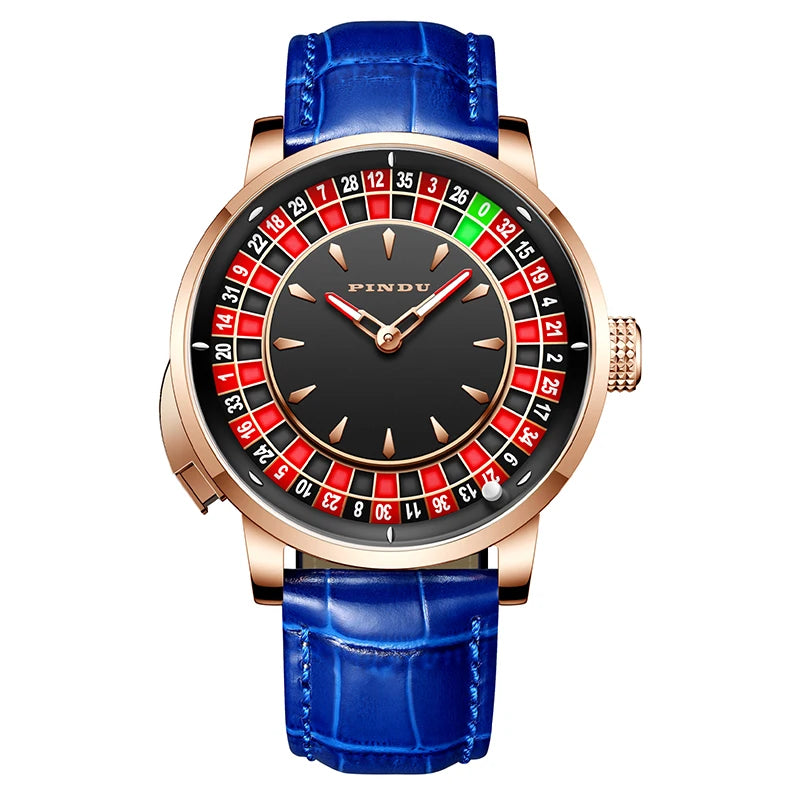 Pindu Gambling Dish Series Full Automatic Mechanical Watch for Men European Roulette Game Sports Fun Design Party Watch