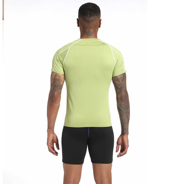 Men's Running T Shirt Summer Sportswear Skinny T-shirt Gym Fitness Sport Tops Tee Elastic Athletic Tights Compression Shirts Men