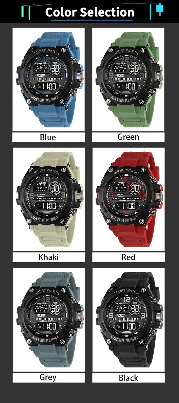 Top Luxury Electronic Watch for Man Outdoor Sport Watch Stopwatch Waterproof Calendar Digital Clock 24355