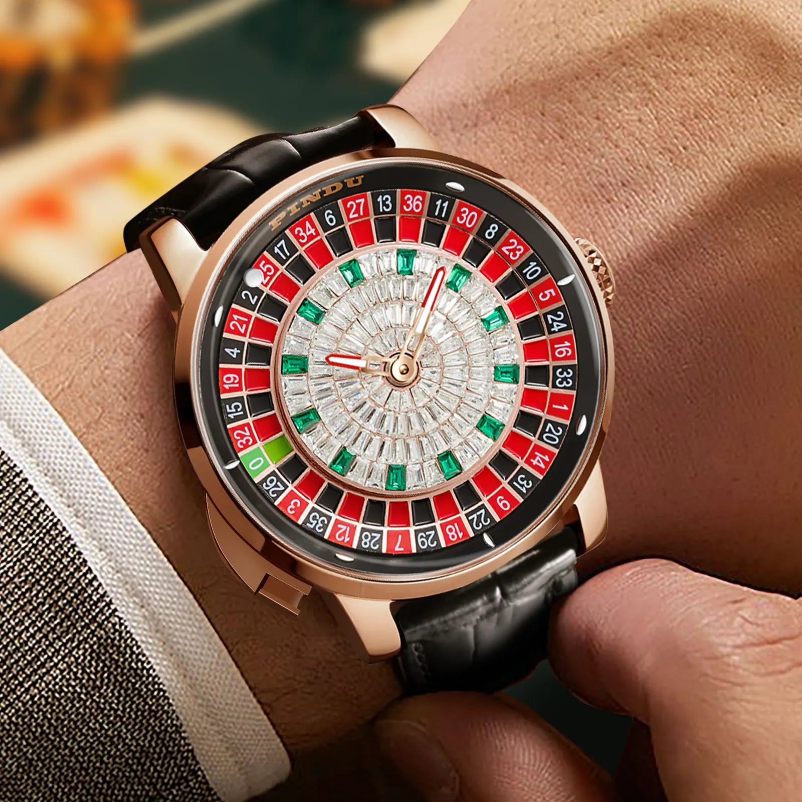 Pindu Gambling Dish Series Full Automatic Mechanical Watch for Men European Roulette Game Sports Fun Design Party Watch