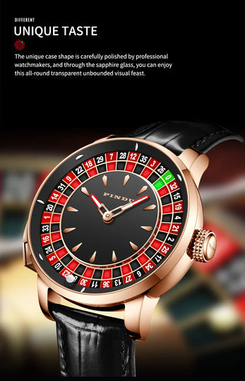 Pindu Gambling Dish Series Full Automatic Mechanical Watch for Men European Roulette Game Sports Fun Design Party Watch