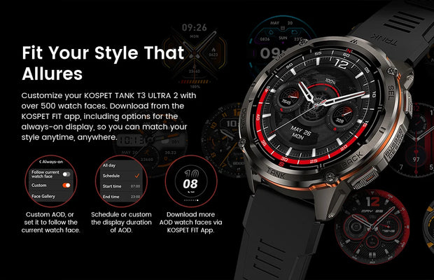 KOSPET TANK T3 Ultra 2 GPS Smart Watch Men Compass Altimeter Barometric 60 Days Battery 5ATM IP69K Waterproof AMOLED BT Call