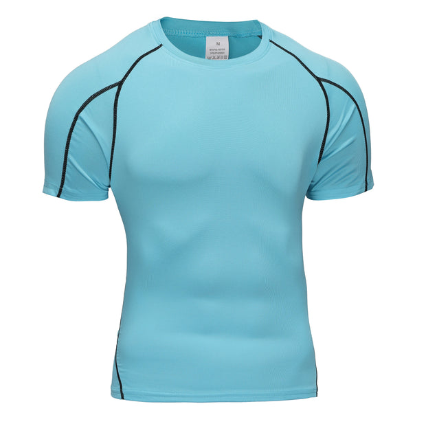 Men's Running T Shirt Summer Sportswear Skinny T-shirt Gym Fitness Sport Tops Tee Elastic Athletic Tights Compression Shirts Men